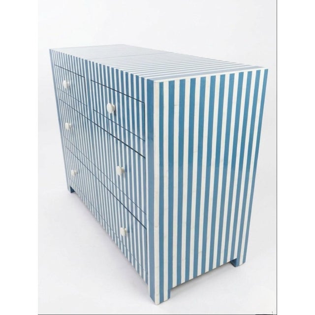 Vintage Moroccan Blue & White Striped Resin Inlay Chest of Drawers For Sale - Image 4 of 10