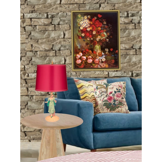 Antique Metal Boudoir Table Lamp: Lady in Mint Green Dress For Sale - Image 11 of 12