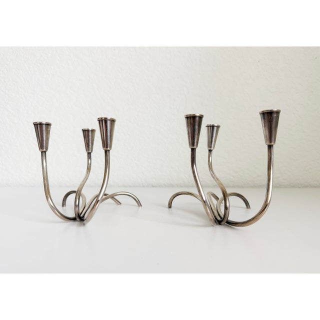Metal 1940s Silver Plate Candle Holders by Carl Christensen, Denmark - A Pair For Sale - Image 7 of 10