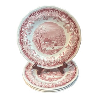 Spode Winters Eve Red Salad/Dessert Plates - Set of 4 For Sale