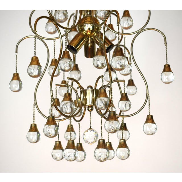Large Italian Hollywood Regency Brass and Glass Drop Chandelier, 1970 For Sale - Image 9 of 11