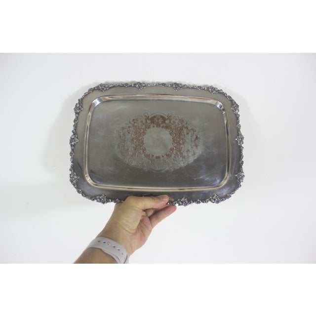 Small Silver Plated Tray, Raised Floral Edge Embossed Detail, Vintage For Sale - Image 11 of 12