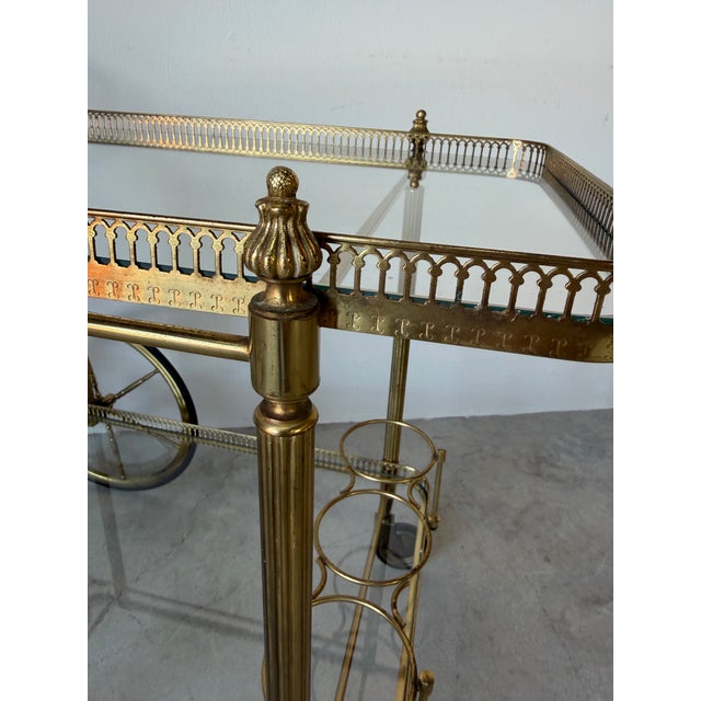 1960’s Italian Hollywood Regency Brass & Glass Bar Cart With Bottle Holder For Sale - Image 10 of 12
