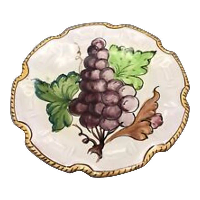 Italian Majolica Scalloped Edge Plate With Grape Design For Sale