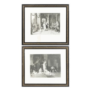 The Ladys Feast and A Panic, 19th Century, Engraving, Framed, Set of 2 For Sale