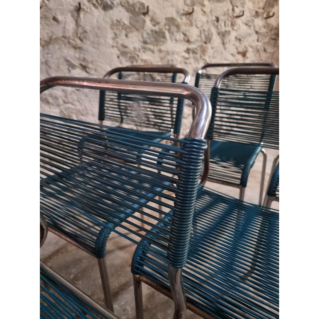 20th Century French Spaghetti Chairs and Ottoman with Chrome Frame, 1960s, Set of 7 For Sale - Image 4 of 18