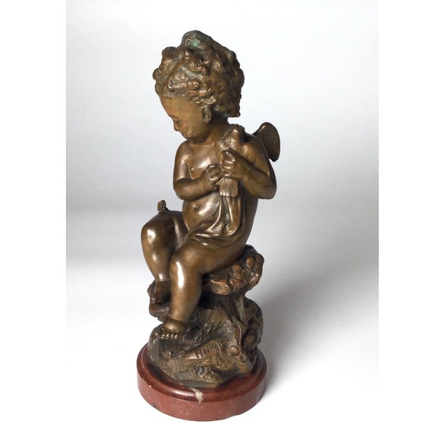 Late 19th Century Bronze & Marble Base Cherub Figure For Sale - Image 4 of 12