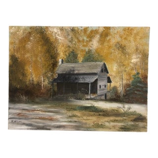 1970s Cabin Scene Oil on Canvas by Williams For Sale