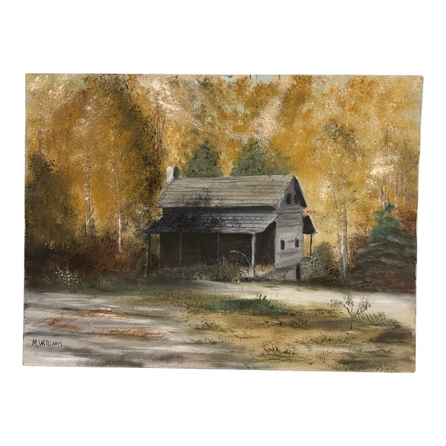 1970s Cabin Scene Oil on Canvas by Williams For Sale
