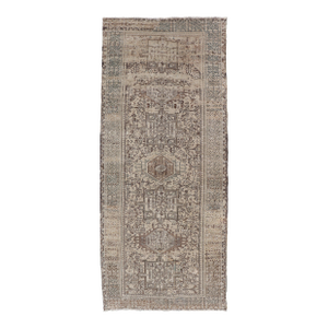 Antique Persian Karajeh Gallery Rug With Geometric Medallion Design 4'10 X 12'3