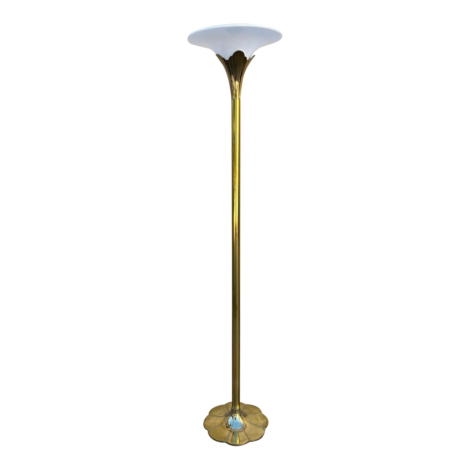 Mid Century Stiffel Solid Brass Tulip Torchiere Floor Lamp Milk Glass ...