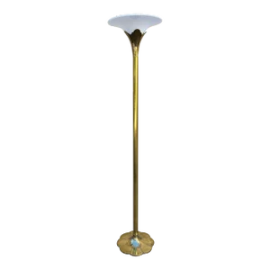 Vintage Stiffel Brass Tulip Torchiere Floor Lamp Original Milk Glass Diffuser