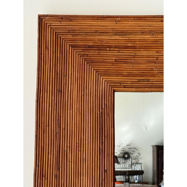 Coastal Vintage Monumental Pencil Reed Mirror For Sale - Image 3 of 3
