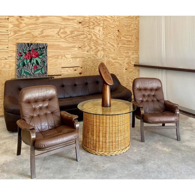 Bielecky Brothers Bielecky Brothers-Style Braided Rattan Round Drum Table, 1980s (Hong Kong) For Sale - Image 4 of 18