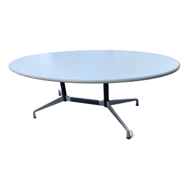 Vintage Oval Conference Table with Herman Miller Attributed Aluminum Segmented Base For Sale