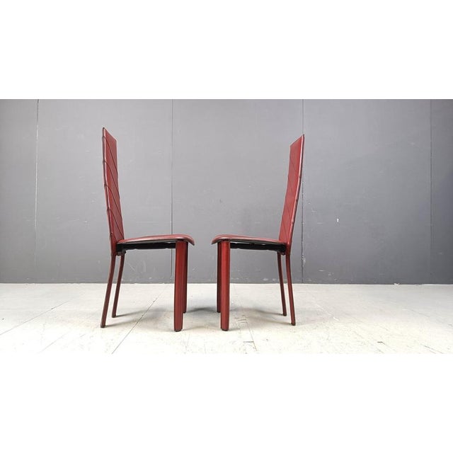 Vintage Italian Red Leather High Back Dining Chairs, 1980s, Set of 6 For Sale - Image 10 of 13