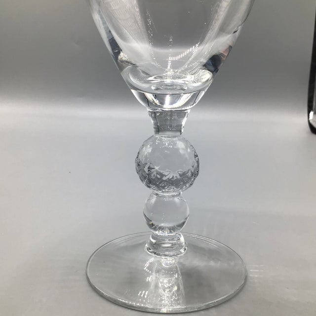 Morgantown "Eton" Water Goblets Cut Ball Stem, With Cross Hatch Band -Set of 5 Crystal Glasses For Sale - Image 10 of 13