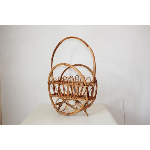 Wicker and Bamboo Porta Magazine Rack, 1960s For Sale - Image 4 of 16