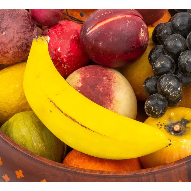 1950s Vintage Italian Hand Painted Marble Stone Fruit in a Hand-Turned Bowl For Sale - Image 5 of 8