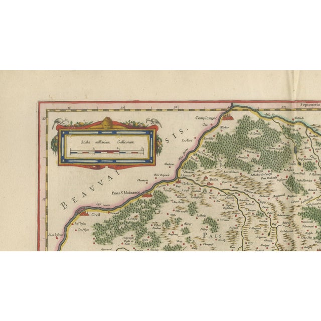 17th Century Willem Janszoon Blaeu, Map of Valois, Picardy, France, 1642, Hand Colored For Sale - Image 5 of 11