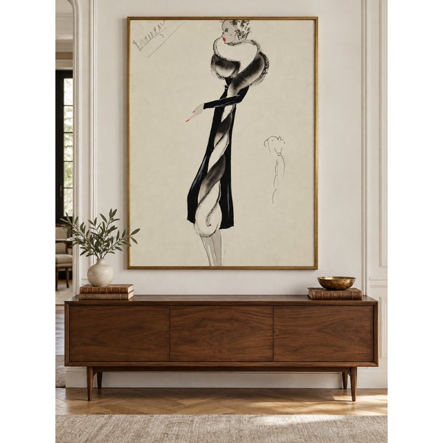 Art Deco Vintage French Fashion Art Print – Black Fur-Trim Coat Illustration, 12" X 18" For Sale - Image 3 of 9