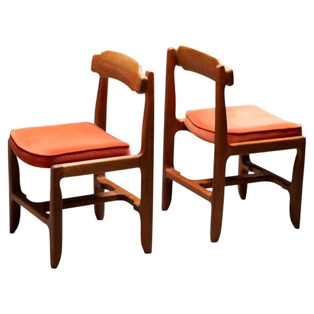 Vintage Dining Chairs in Oak and Velvet by Guillerme Et Chambron, France, 1960, Set of 2 For Sale - Image 13 of 13