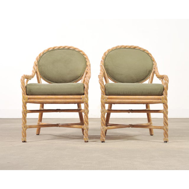 Late 20th Century Set of Eight McGuire Organic Barley Twisted Rattan Dining Chairs For Sale - Image 5 of 18
