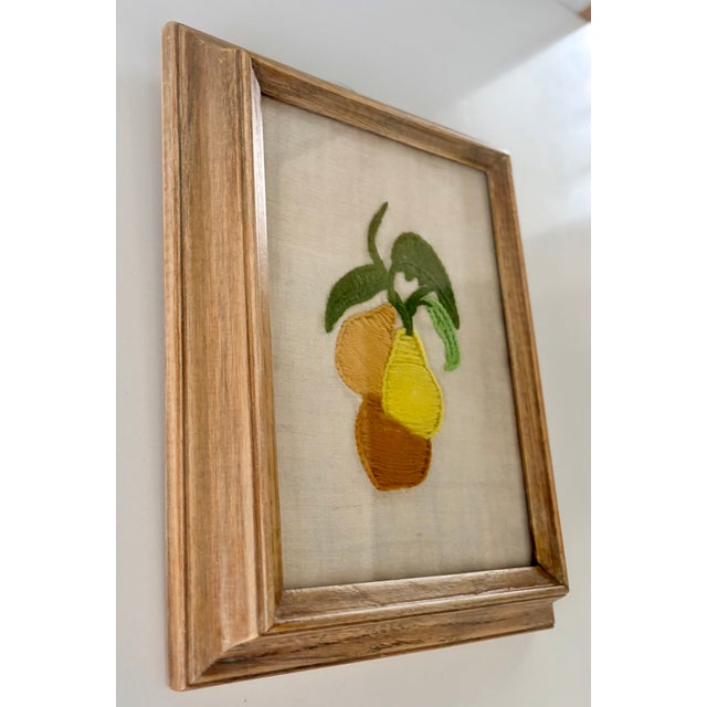 Embroidered Trio of Pears Fabric Art Wall Hanging For Sale - Image 4 of 12