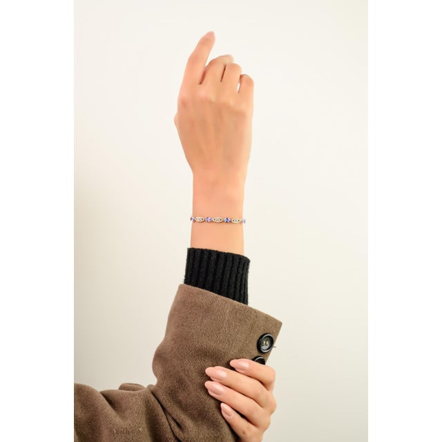 5.14 Ct Tanzanite & Diamond Floral Link Tennis Bracelet in 14k Solid Yellow Gold For Sale In New York - Image 6 of 12