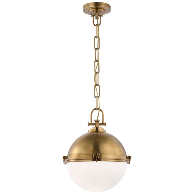 Adrian Large Globe Pendant in Antique-Burnished Brass with White Glass Designer: Chapman & Myers Canopy: 6" Round...