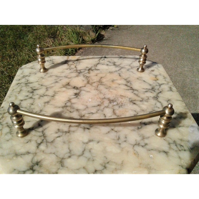 Stone 1920s Neoclassical White Marble Pedestal Plant Stand With Top Brass Gallery For Sale - Image 7 of 12