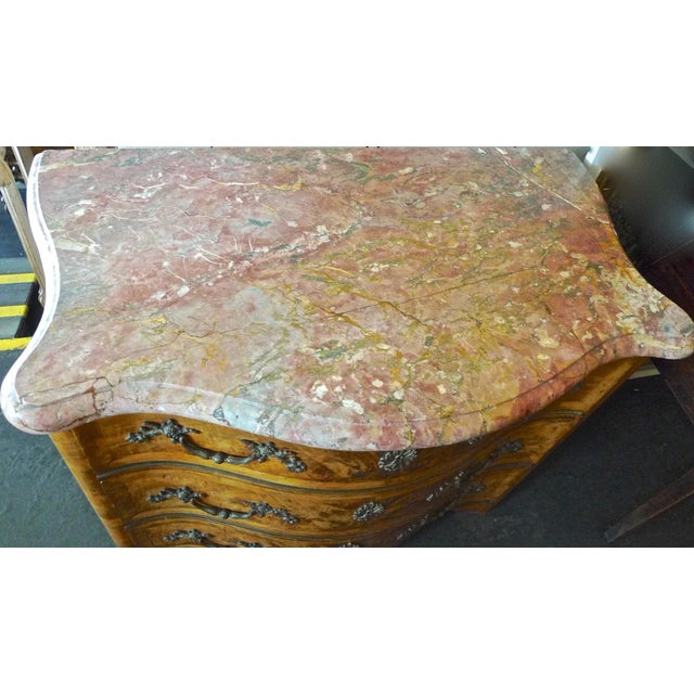 Wood French 19th Century Bow-Fronted Burl Walnut Chest With Three Drawers and a Marble Top For Sale - Image 7 of 13
