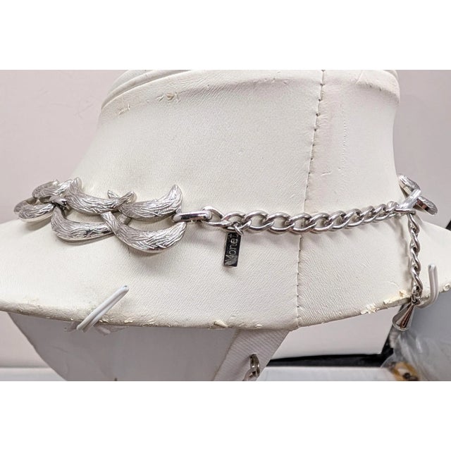 Metal Vintage Signed Monet Textured Rhodium Plated Collar Necklace For Sale - Image 7 of 11