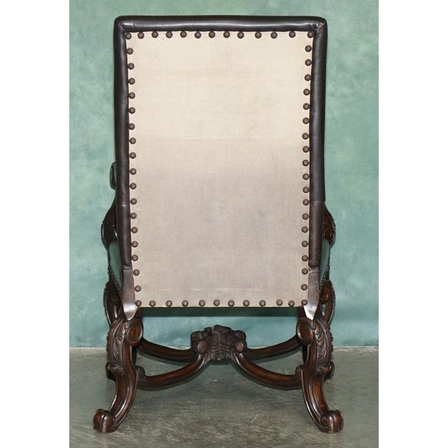 Antique Victorian Carolean Mahogany and Leather Throne Armchairs, 1880, Set of 2 For Sale - Image 14 of 18