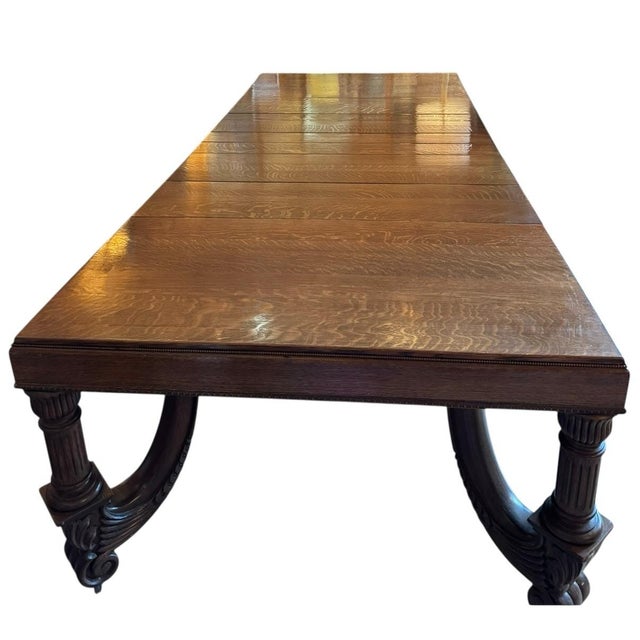 Antique Hand Carved Oak Jacobean Dining Table, For Sale - Image 4 of 10
