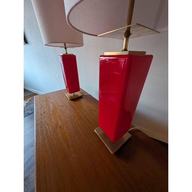 Ceramic Contemporary Beekman Table Lamps by Kate Spade Magenta Cranberry Pink - Pair For Sale - Image 7 of 10