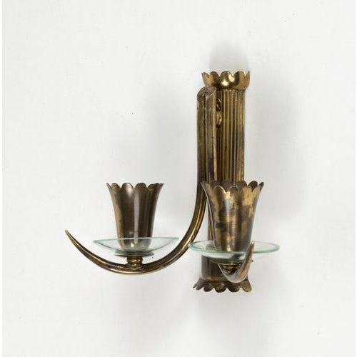Mid-Century Sconces in Brass and Glass in the style of Gio Ponti, Italy, 1950s For Sale - Image 10 of 17
