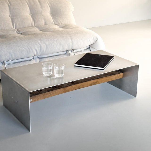 Matte Aluminum Designer Coffetable - Hand Sanded and Waxed. Collectible Design Made in Germany. Width: 100cm Height: 30cm...