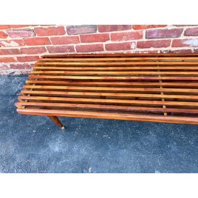 Mid Century Modern Slat Wood Bench Coffee Table For Sale - Image 10 of 17