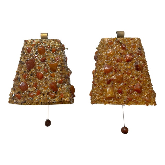Mid-Century Bespoke Resin and Stone Sconces, a Pair For Sale