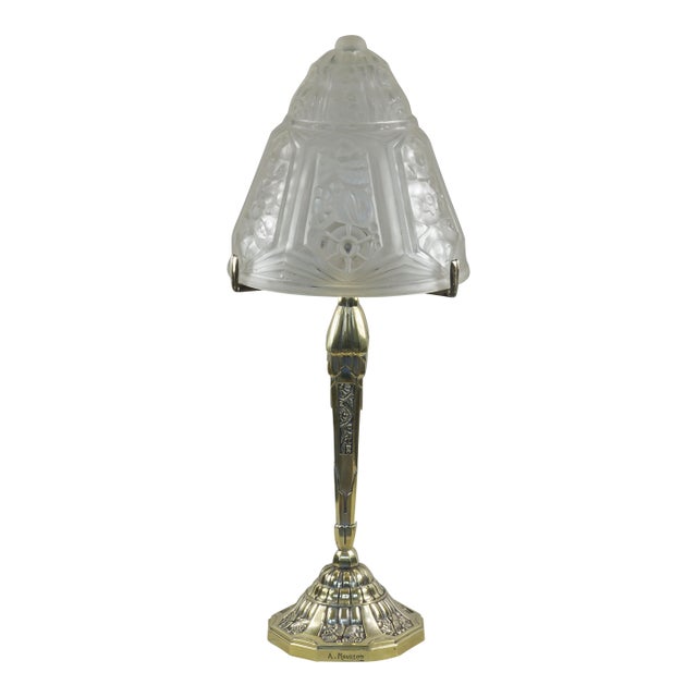 French Art Deco Table Lamp by A. Mousson & Verreries Des Hanots - 1920s France For Sale
