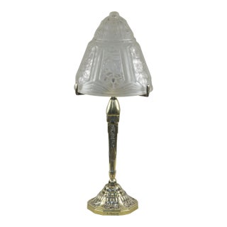 French Art Deco Table Lamp by A. Mousson & Verreries Des Hanots 1930s For Sale