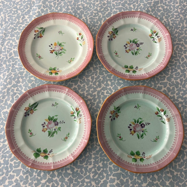 Early English Adams Calyxware Luncheon Plates With Flowers- Set of 4
