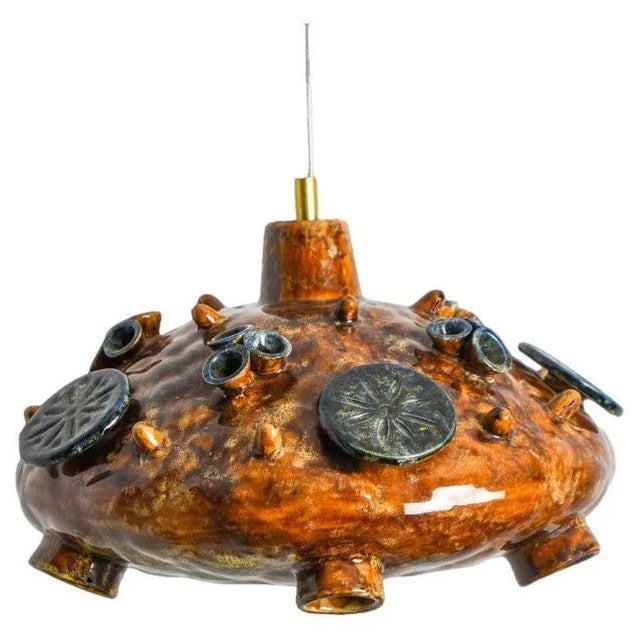 Ceramic Cognac Blue Ceramic Pendant Light, Denmark, 1970 For Sale - Image 16 of 16