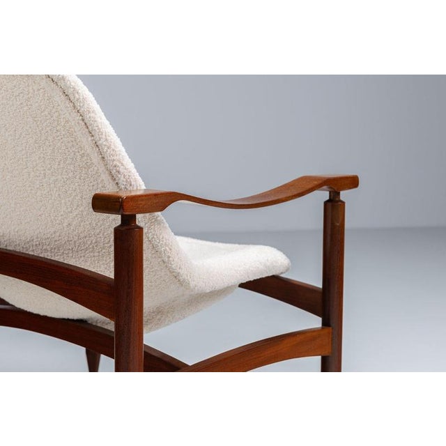 Cream Tiki Lounge Chair in Teak and Bouclé Busnelli, 1960 For Sale - Image 8 of 12