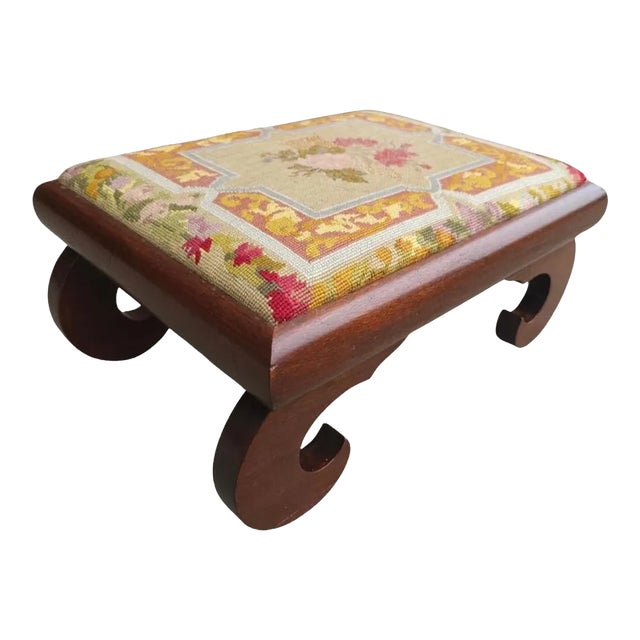 19th Century American Empire Magogany and Needlepoint Upholstered Foot Stool For Sale