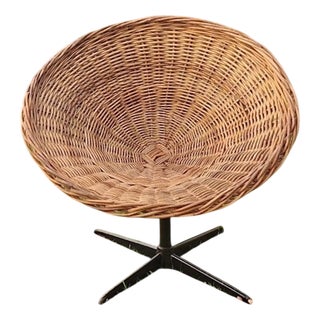Rattan and Iron Swivel Pod Chair, 1960s For Sale