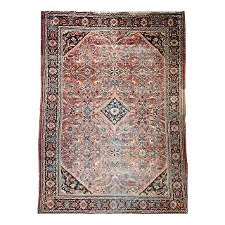 Vintage Oversized Persian Mahal-Sultanabad Rug, Hand-Knotted Wool, Floral Pattern, Red & Navy, 11x17 For Sale