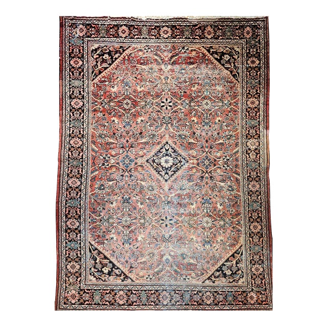 Vintage Oversized Persian Mahal-Sultanabad Rug, Hand-Knotted Wool, Floral Pattern, Red & Navy, 11x17 For Sale