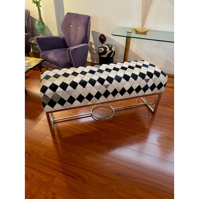Modern Modern Chrome and Cowhide Bench For Sale - Image 3 of 13